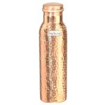 Prisha India Craft Thermos Design Pure Copper Bottle, Hammered Style Water Bottle Capacity 900 ML