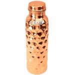 Prisha India Craft Pure Copper Water Bottle, Diamond Design, Capacity 900 ML