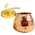 Prisha India Craft Copper Plating Dry Fruit Container Decorative Serving Bowl Set, Peacock design on top of Lid, 1 Piece