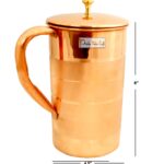Prisha India Craft Pure Copper Luxury Design Jug Pitcher Drinkware Set | Capacity 2000 ML