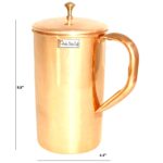 Prisha India Craft Pure Copper Water Jug Pitcher with Lid Plain Classic Look Drinkware Set | Capacity 1800 ML
