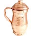 Prisha India Craft Pure Copper Maharaja Water Jug Pitcher Hammered Design, Drinkware Set, 1800 ML