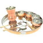 Prisha India Craft Copper Stainless Steel Large Dinner Plate Thali Set Dinnerware – Copper Dinner Set Online India – 5 Thali Set