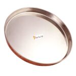 Prisha India Craft Steel Copper Traditional Dinner Set Thali Plate, Bowls, Fork, Glass Spoon and Serving Spoon, | Thali Diameter 13 INCH | Set of 2