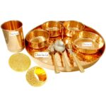 Prisha India Craft Pure Copper Hammered Traditional Design Dinner Thali Set, 11 Pieces