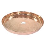 Prisha India Craft ® Set of 2 Traditional Indian Dinnerware Pure Copper Dinner Set of Thali Plate, Bowl, Spoon, Fork, Glass – Diameter 12 Inch