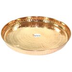 Prisha India Craft Pure Copper Dinner Set of Thali Plate, Bowls, Spoon, Fork, Glass, Diameter 12 Inches