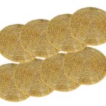 Prisha India Craft ® Set of 10 Handmade Gold Beaded Tea Coasters – 4 Inches Placemats for Tea Cups – Set of Drink Coaster Absorbent