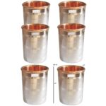 Prisha India Craft Luxury Design Steel Copper Glass Tumbler, Drinkware & Serveware Set, Capacity 250 ML, Set of 6