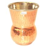 Prisha India Craft Steel Copper Muglai Matka Glass Tumbler Hammered Design, Capacity 270 ML, Set of 6