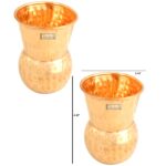 Prisha India Craft Pure Copper Muglai Matka Glass Tumbler Hammered Design, Capacity 375 ML, Set of 2