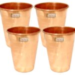 Prisha India Craft Pure Copper Glass Tumbler Luxury Design, Drinkware & Serveware | Capacity 350 ML | Set of 4