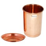 Prisha India Craft Pure Copper Glass Tumbler, Drinkware & Glassware Set, 350 ML, Set of 2