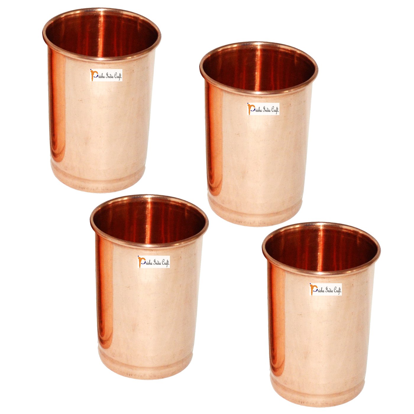 Prisha India Craft Copper Glass Tumbler Set, 300 ML, Set of 4