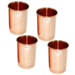 Prisha India Craft Pure Copper Glass Tumbler, Capacity 320 ML, Set of 4 (Brown)