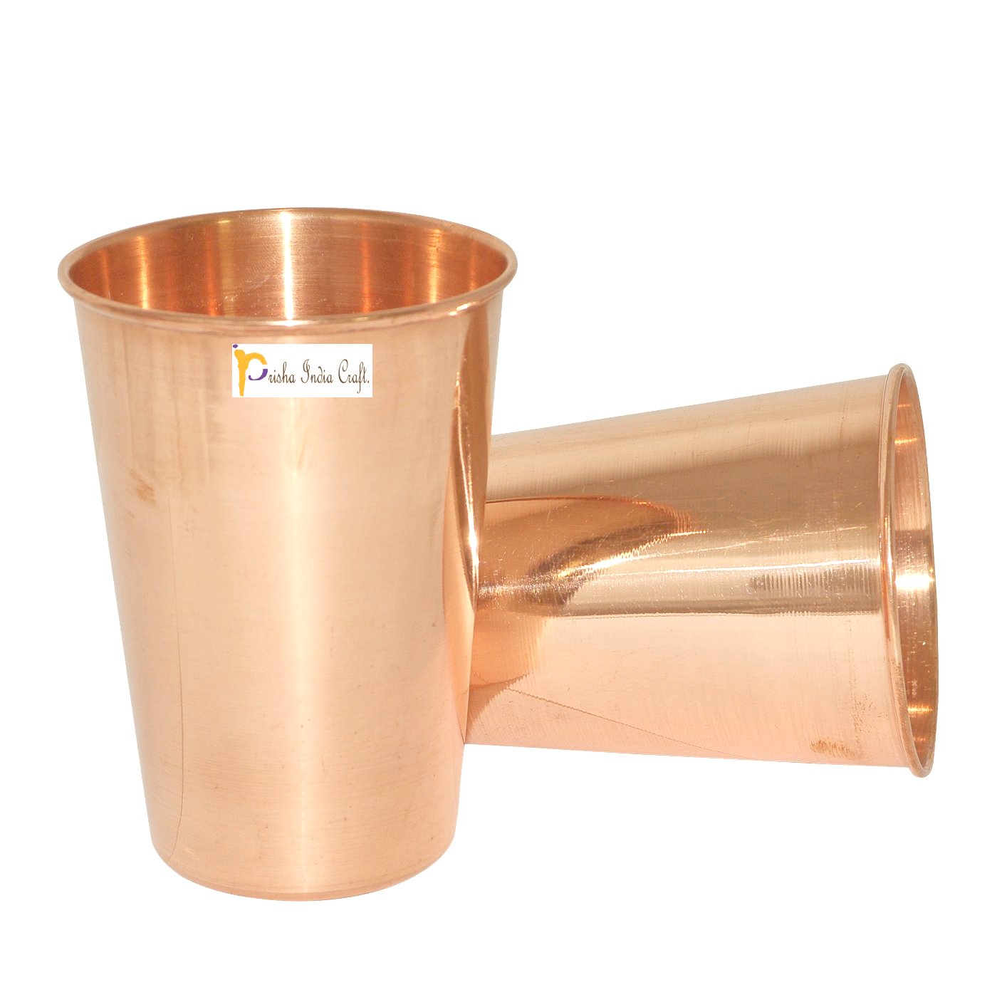 Prisha India Craft Pure Copper Glass Tumbler, Drinkware Set, Capacity 400 ML, Set of 2 Pieces