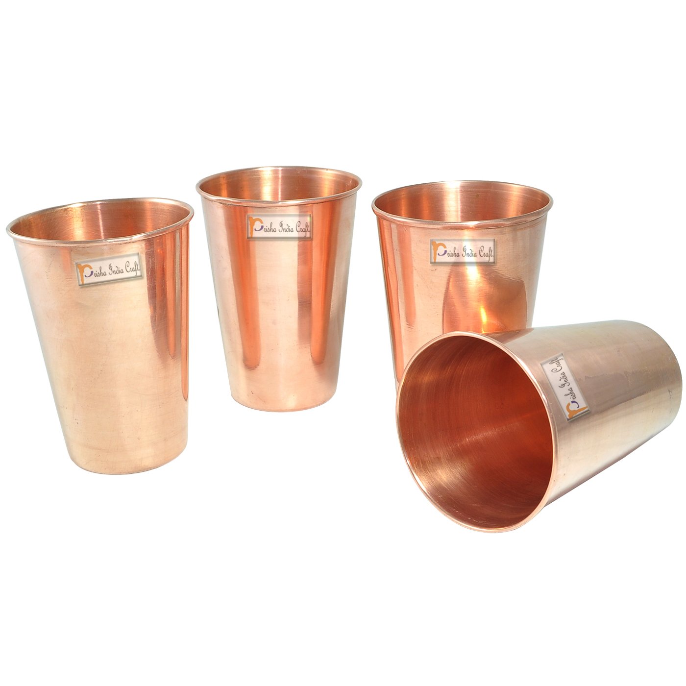 Prisha India Craft Pure Copper Glass Tumbler, Drinkware Set, Capacity 400 ML, Set of 4 Pieces