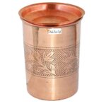 Prisha India Craft Pure Copper Embossed Design Glass Tumbler, 240 ML