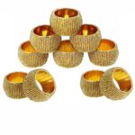 Prisha India Craft ® Beaded Napkin Rings Set of 10 Golden Decorations Christmas Ornaments, Perfect for Dinners, Parties, Weddings – Artisan Crafted in India – Gift Item