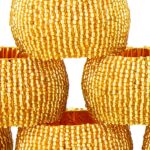 Prisha India Craft Golden Beaded Napkin Rings, Perfect for Dinners | Diameter 1.5 Inch | Set of 4