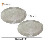 Prisha India Craft Set of 2 Handmade Silver Round Beaded Placemat for Dining Table/Tablemat Decorative Placemat – Large Coaster Perfect for Dinner Table, Dining Table Placemats (Dia – 12″)
