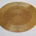 Prisha India Craft Set Of 2 Handmade Golden Round Beaded Placemat , ( Dia – 12″)