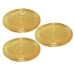 Prisha India Craft Handmade Golden Round Beaded Placemat, Diameter – 12 Inch | Set of 3