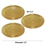 Prisha India Craft Handmade Golden Round Beaded Placemat, Diameter – 12 Inch | Set of 3