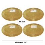 Prisha India Craft ® SET OF 4 Handmade Golden Round Beaded Placemat for Dining Table / Tablemat Decorative Placemat – large coaster Perfect for Dinner Table, Dining Table Placemats ( Dia – 12″)