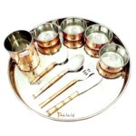 Prisha India Craft Dinnerware Stainless Steel Copper Dinner Thali Set of 6, Thali Diameter 13 Inch
