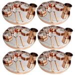 Prisha India Craft Stainless Steel Copper Dinner Thali Set, 48 Pieces, Service for 6