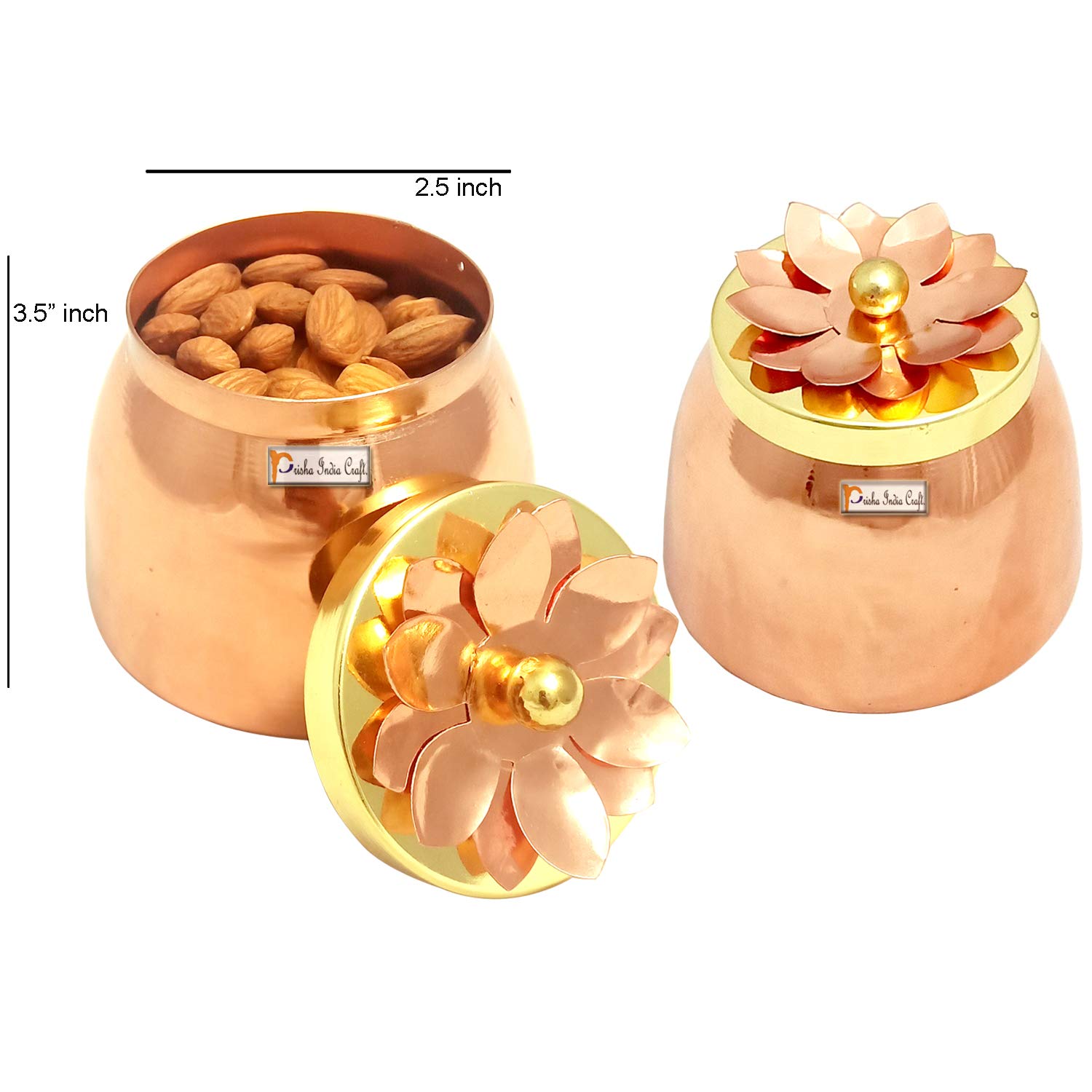 Prisha India Craft Copper Plating Dry Fruit Container Decorative Serving Bowls, Set of 2 Pieces, Gold