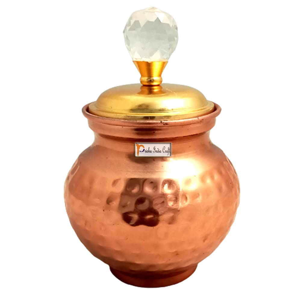 Prisha India Craft Copper Plating Dry Fruit Container Decorative Serving Bowls, Hammered Design, Capacity 0.25 kg, Gold