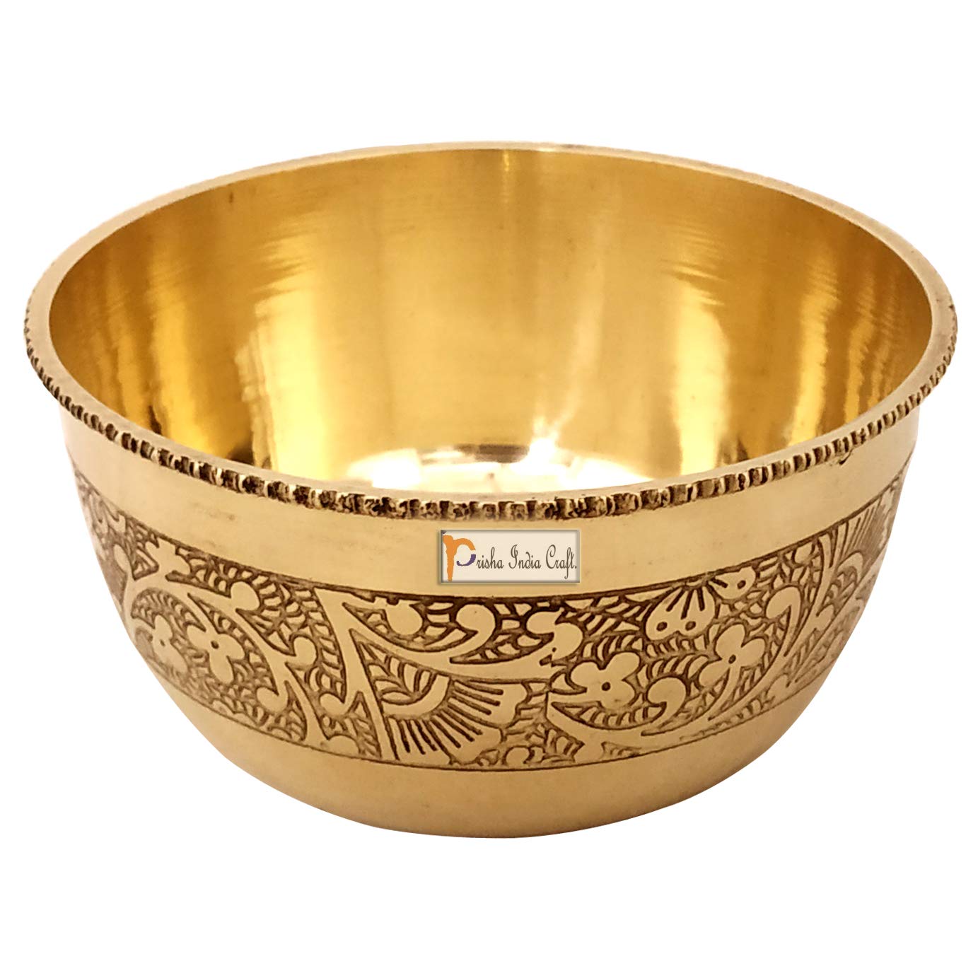 Prisha India Craft Pure Brass Embossed Design Small Beaded Bowl Katori, 150 ML (Gold)