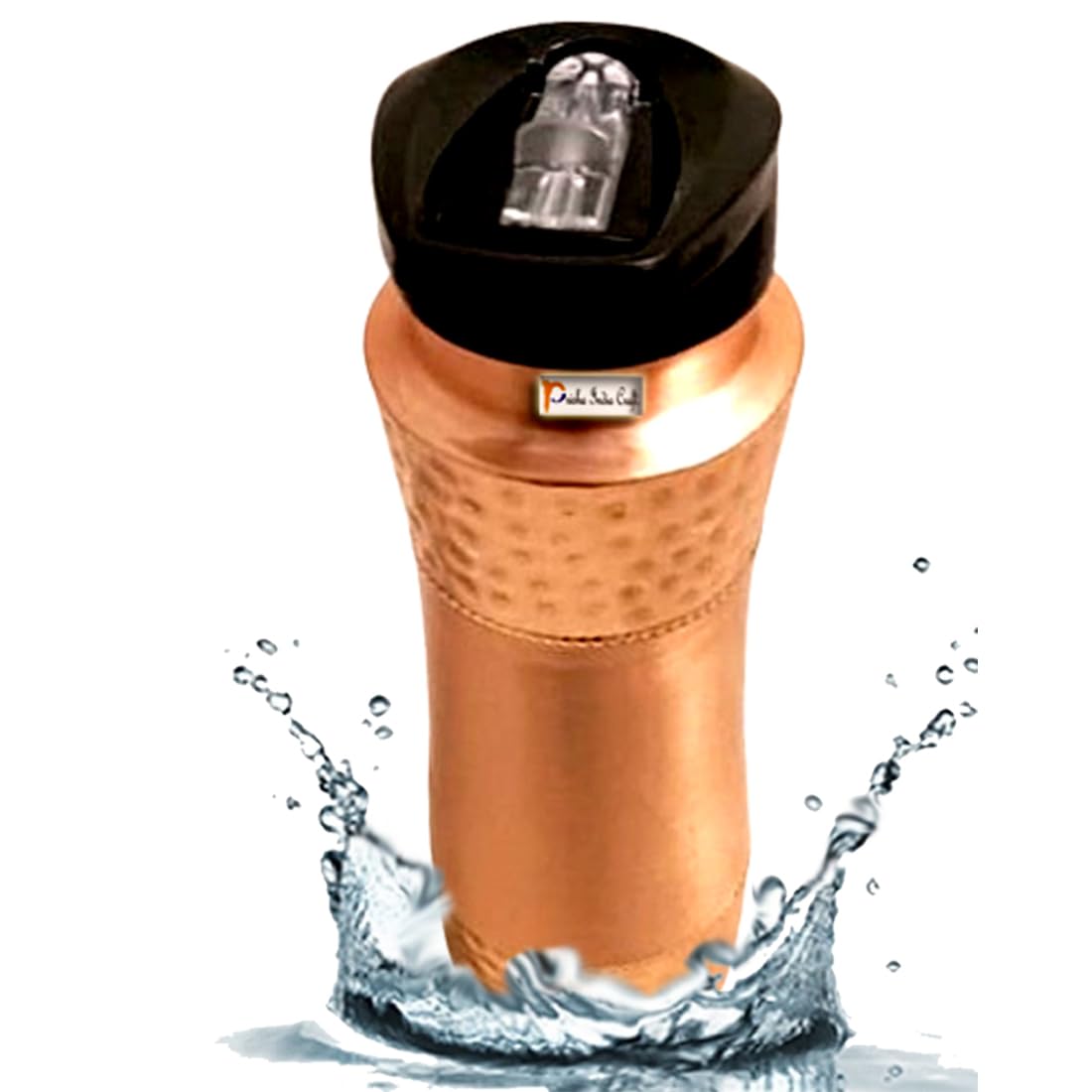 Prisha India Craft Copper Water Bottle | Pure Copper Water Bottle | Copper Bottle for Home, School & Office |Copper, Plastic Cap Leak Proof| 900 ml (Pack of 1)
